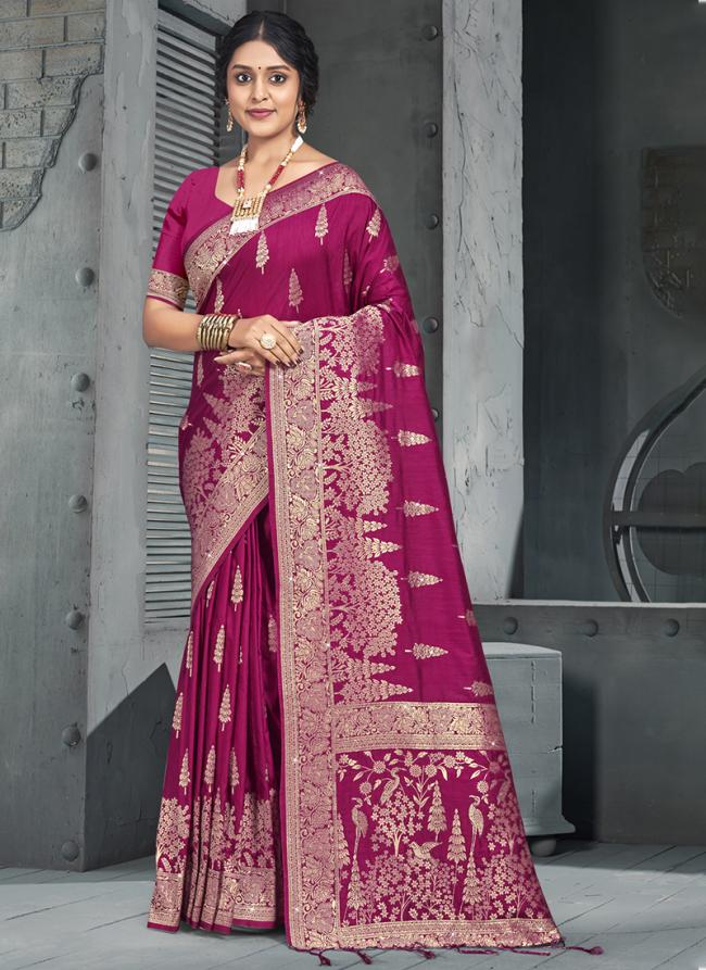 Silk Dark Pink Festival Wear Zari Work Saree