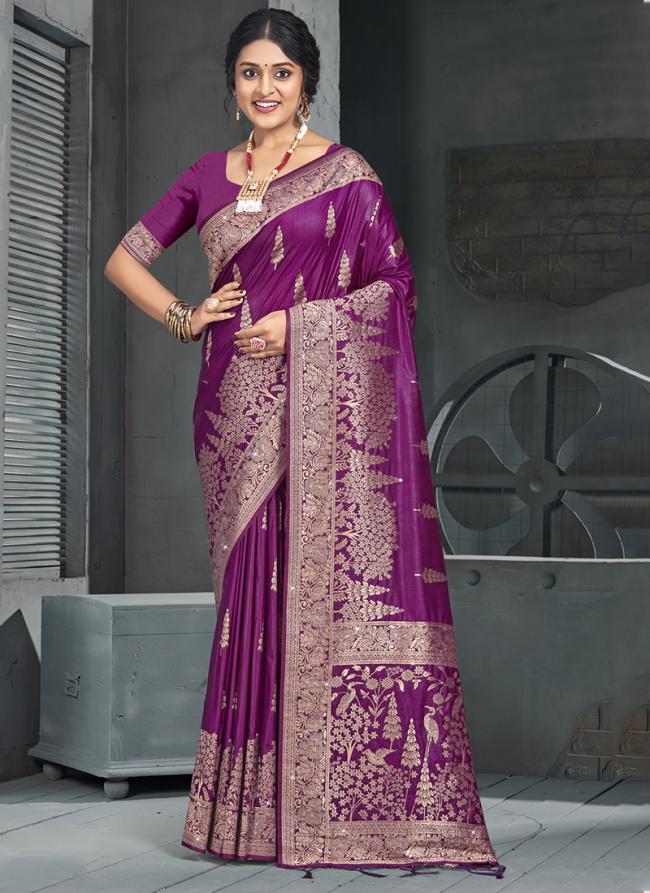 Silk Magenta Festival Wear Zari Work Saree