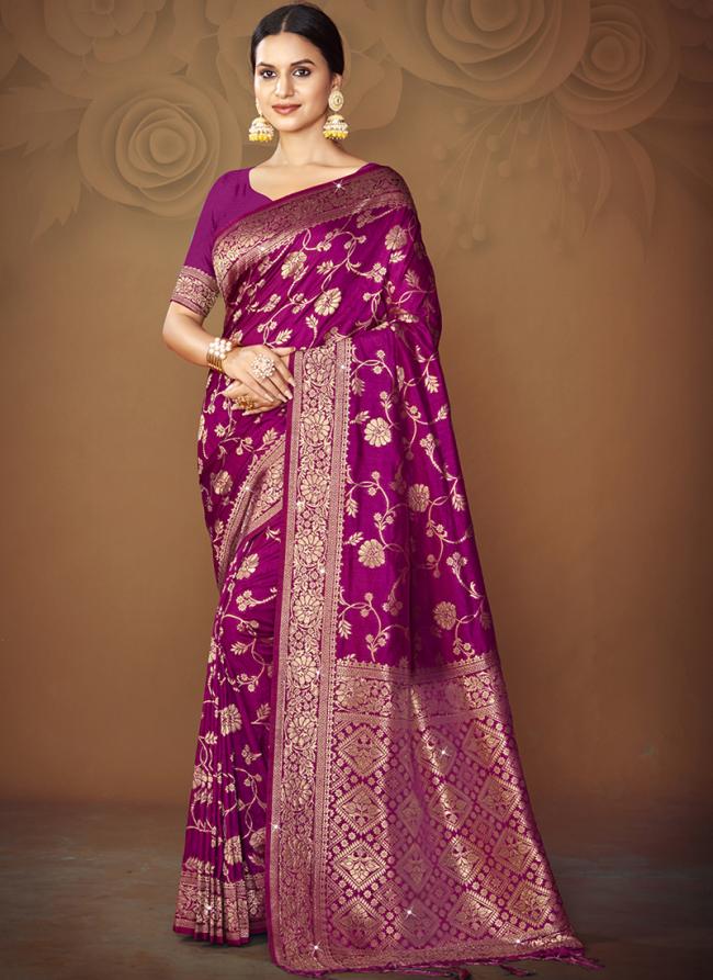 Silk Dark Pink Festival Wear Zari Work Saree