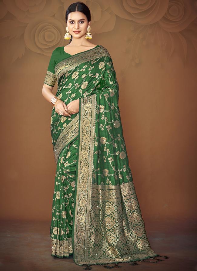 Silk Green Festival Wear Zari Work Saree