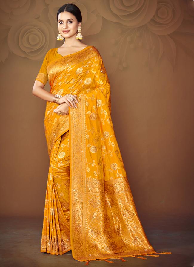 Silk Mustard Festival Wear Zari Work Saree