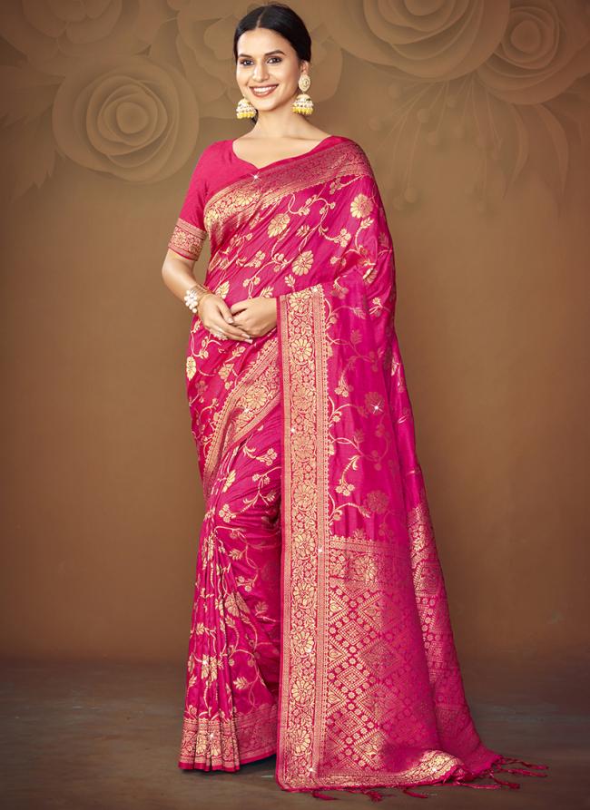 Silk Rani Pink Festival Wear Zari Work Saree