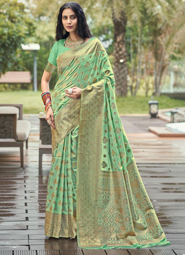 Silk Teal Festival Wear Weaving Saree