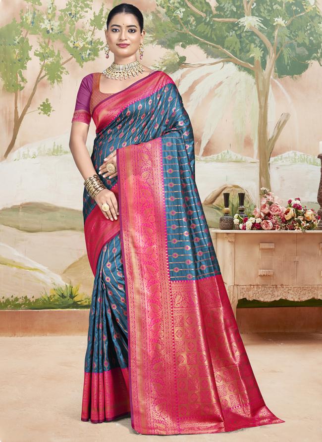 Silk Aqua Blue Festival Wear Weaving Saree