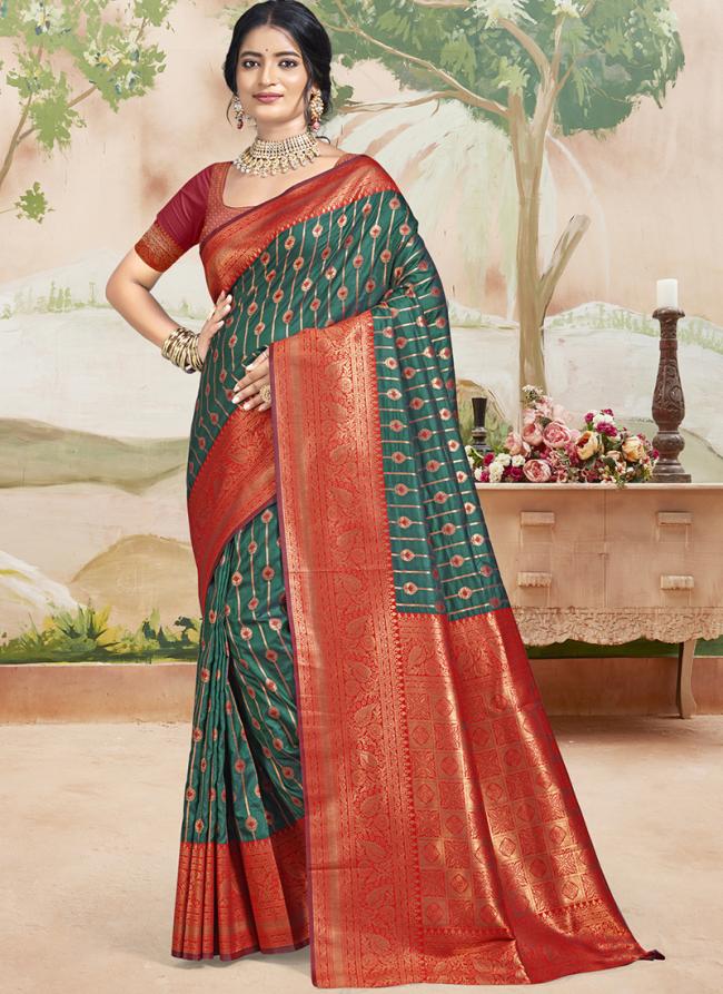 Silk Dark Green Festival Wear Weaving Saree