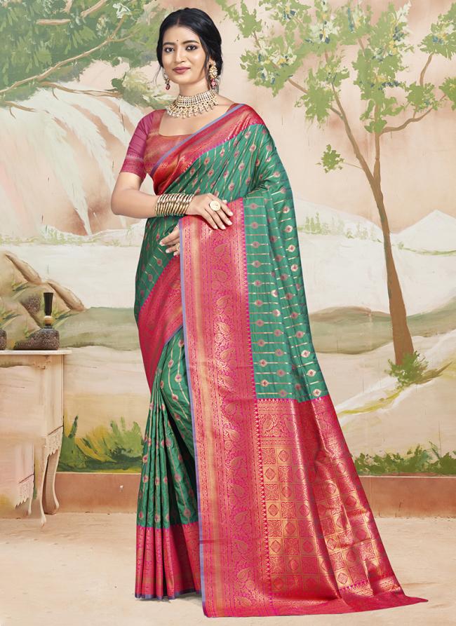 Silk Green Festival Wear Weaving Saree