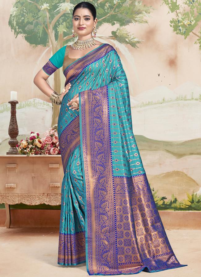 Silk Sky Blue Festival Wear Weaving Saree