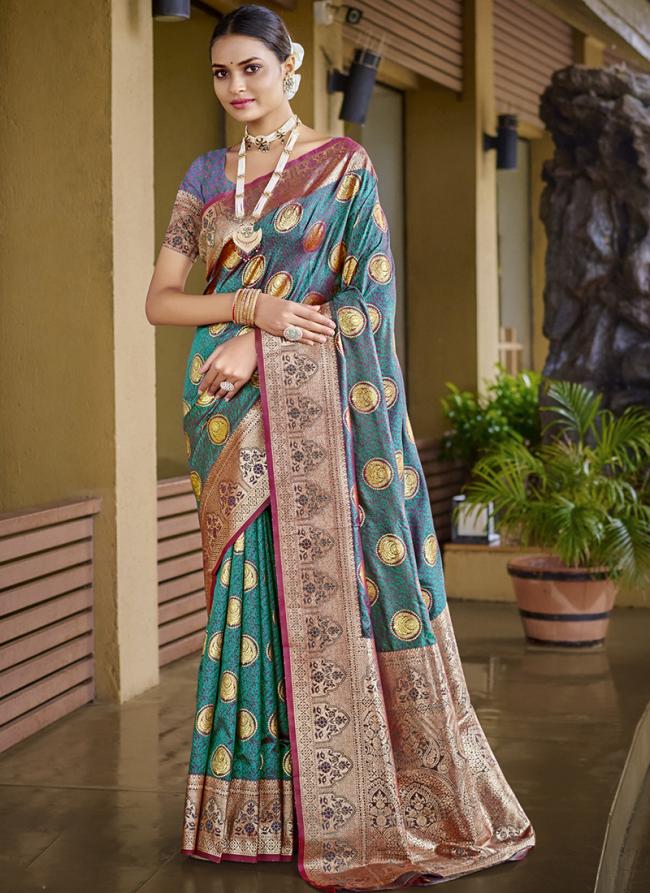 Silk Firozi Festival Wear Weaving Saree