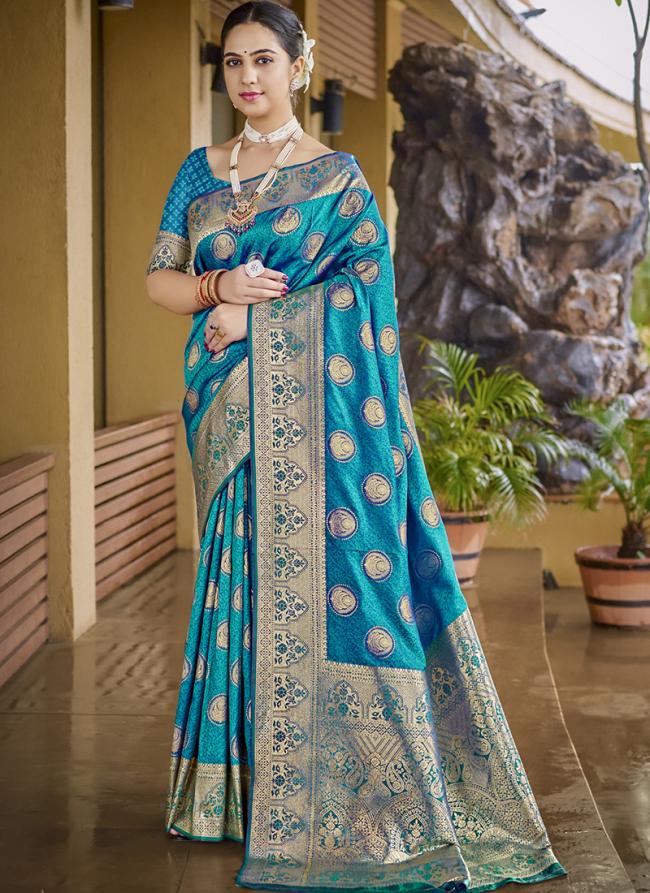 Silk Sky Blue Festival Wear Weaving Saree