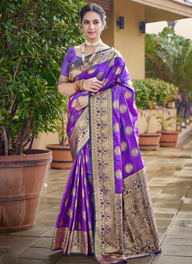 Silk Violet Festival Wear Weaving Saree