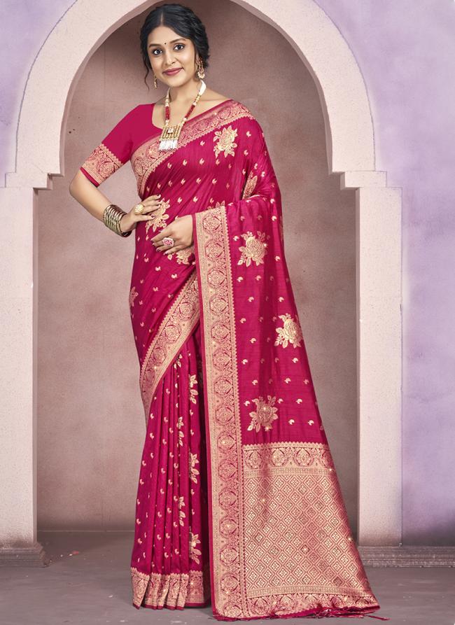 Silk Hot Pink Traditional Wear Weaving Saree