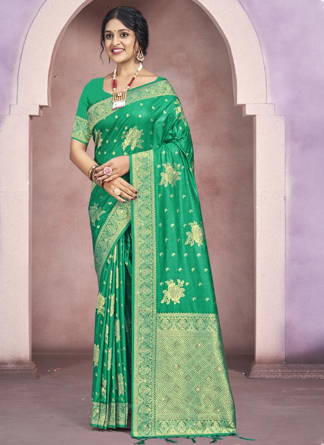 Silk Teal Traditional Wear Weaving Saree