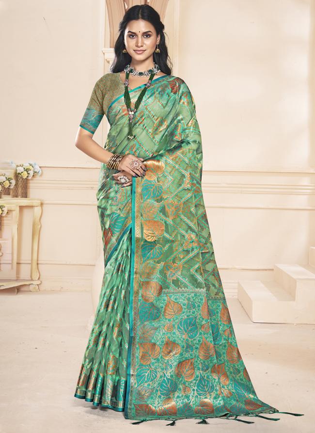 Organza Sky Blue Traditional Wear Weaving Saree