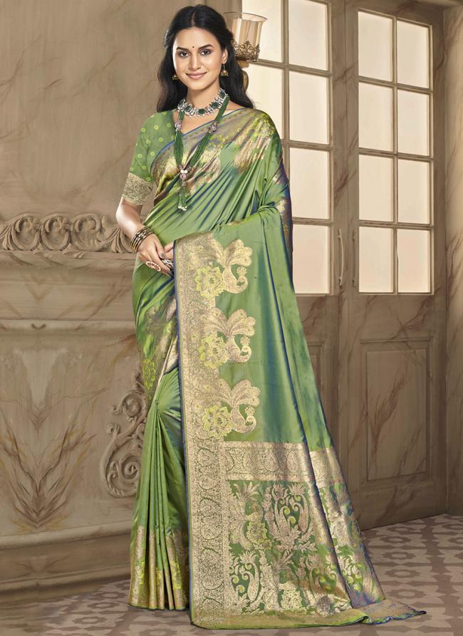 Silk Green Festival Wear Weaving Saree