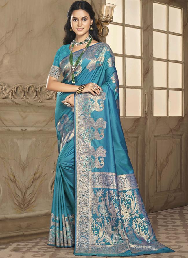 Silk Sky Blue Festival Wear Weaving Saree