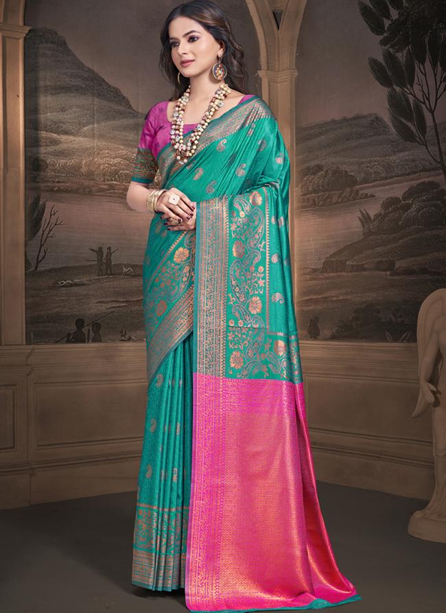 Silk Firozi Traditional Wear Weaving Saree