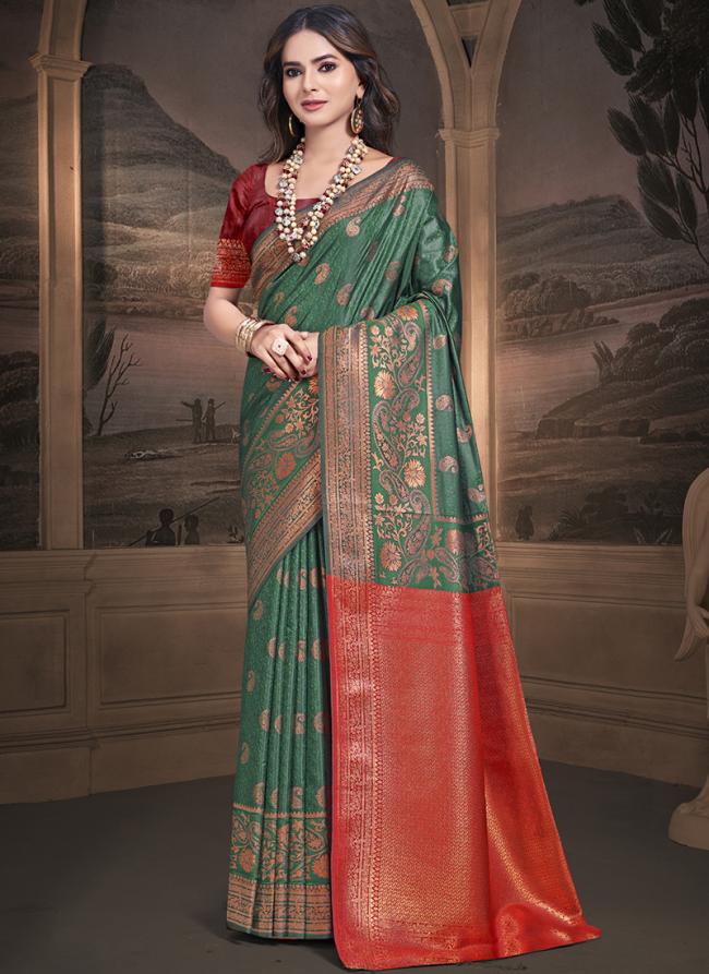 Silk Green Traditional Wear Weaving Saree