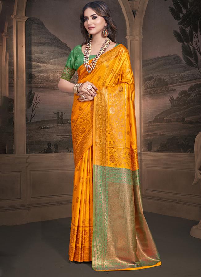 Silk Mustard Traditional Wear Weaving Saree