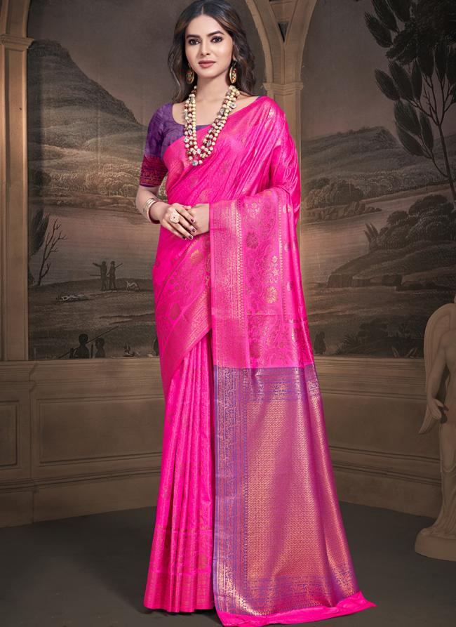 Silk Pink Traditional Wear Weaving Saree