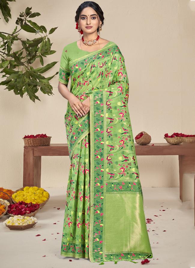 Silk Green Festival Wear Printed Saree