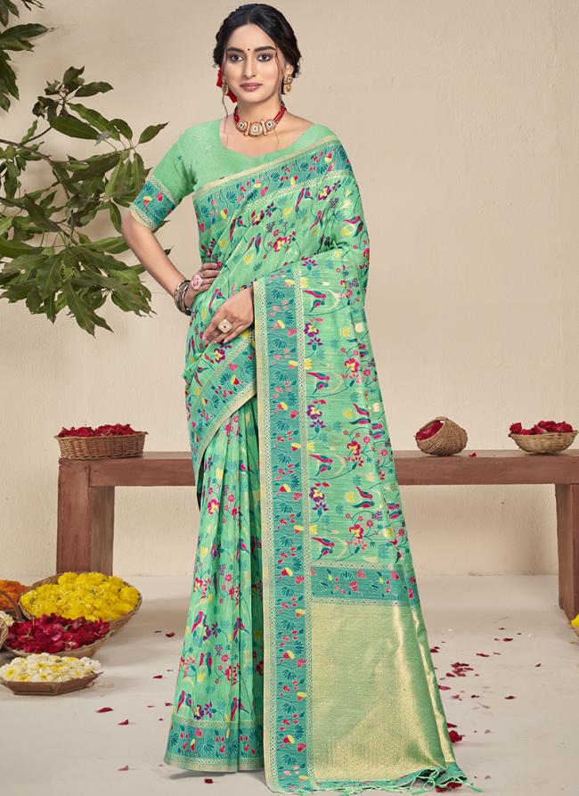 Silk Sky Blue Festival Wear Printed Saree