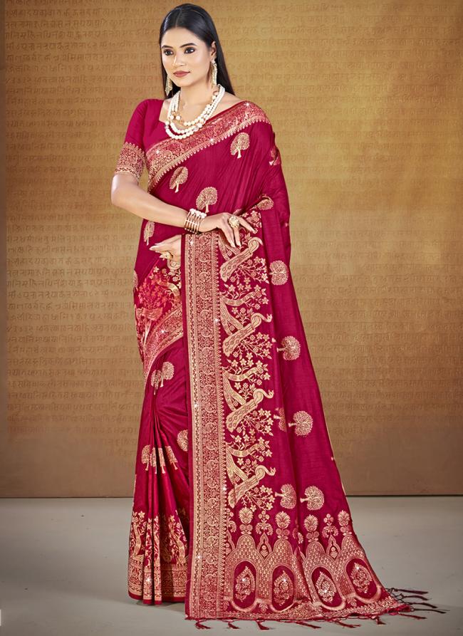 Silk Dark Pink Festival Wear Zari Work Saree