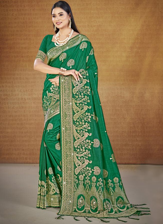 Silk Green Festival Wear Zari Work Saree