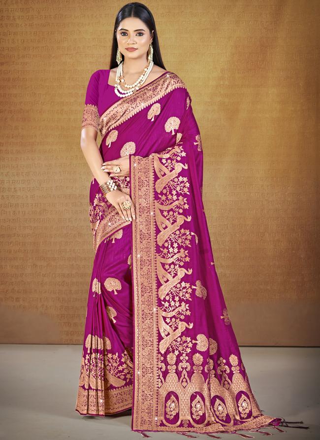 Silk Magenta Festival Wear Zari Work Saree