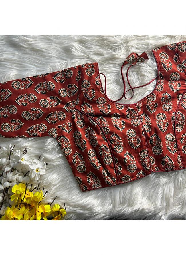 Cotton Red Casual Wear Printed Readymade Blouse