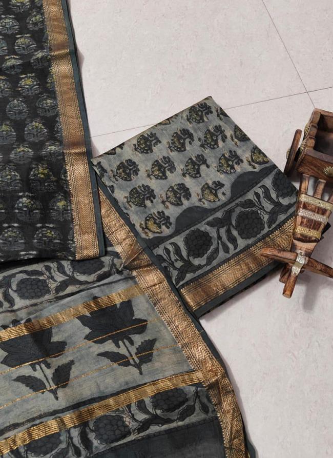 Maheshwari Silk Grey Casual Wear Shibori Work Dress Material