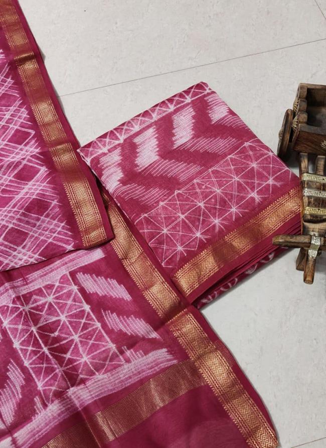 Maheshwari Silk Pink Casual Wear Shibori Work Dress Material