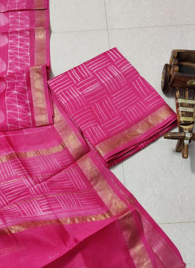 Maheshwari Silk Pink Casual Wear Shibori Work Dress Material