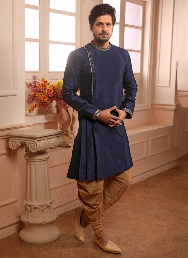 Blue Banarasi Silk Festival Wear Plain Kurta Pajama