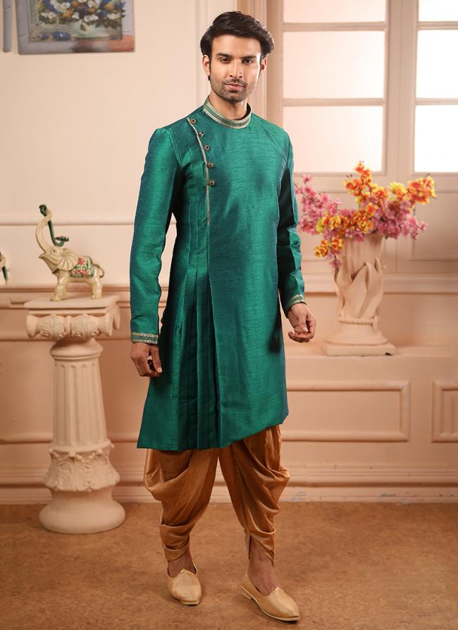 Green Banarasi Silk Festival Wear Plain Kurta Pajama